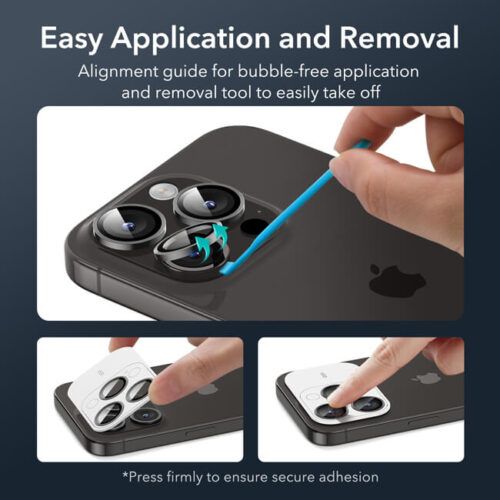 Alternative view of ESR Armorite Tempered Glass Camera Lens Black iPhone 15 Pro/15 Pro Max