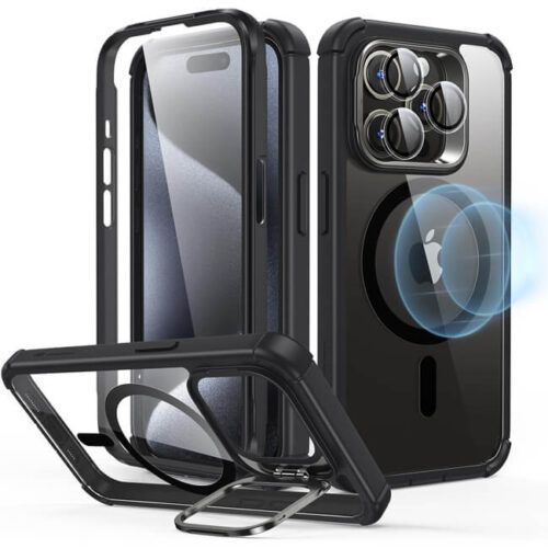 Θήκη ESR Armor Tough with Stash Stand HaloLock Magsafe Clear Black iPhone 15 Pro ΘΗΚΕΣ ESR Θήκη ESR Armor Tough with Stash Stand HaloLock Magsafe Clear Black iPhone 15 Pro