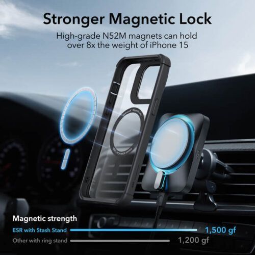Alternative view of Θήκη ESR Armor Tough with Stash Stand HaloLock Magsafe Clear Black iPhone 15 Pro