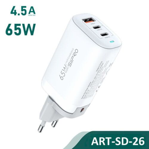 Siipro Wall Charger 1x USB 2x USB Type-C 65W White (SD-26) ΑΞΕΣΟΥΑΡ SIIPRO Siipro Wall Charger 1x USB 2x USB Type-C 65W White (SD-26)