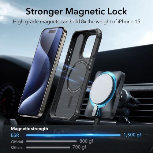 Alternative view of Θήκη ESR Air Armor HaloLock MagSafe Frosted Black iPhone 15 Pro