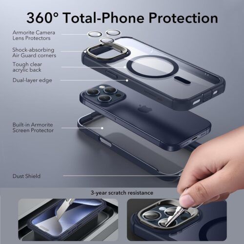 Alternative view of Θήκη ESR Armor Tough with Stash Stand HaloLock Magsafe Clear Dark Blue iPhone 15 Pro