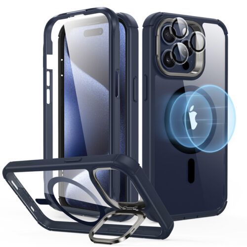 Θήκη ESR Armor Tough with Stash Stand HaloLock Magsafe Clear Dark Blue iPhone 15 Pro ΘΗΚΕΣ ESR Θήκη ESR Armor Tough with Stash Stand HaloLock Magsafe Clear Dark Blue iPhone 15 Pro