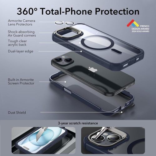 Alternative view of Θήκη ESR Armor Tough with Stash Stand HaloLock Magsafe Clear Dark Blue iPhone 15