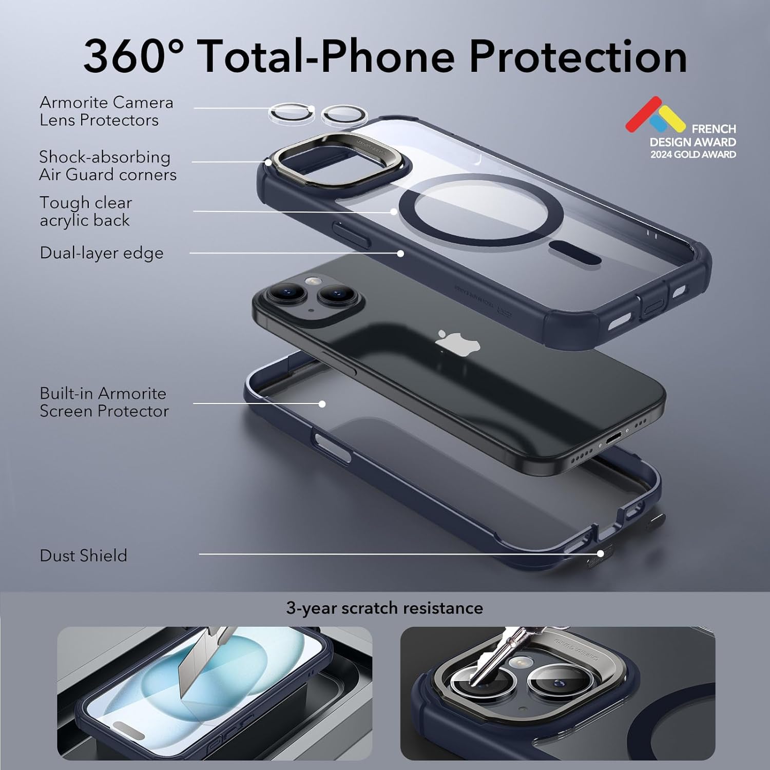 Θήκη ESR Armor Tough with Stash Stand HaloLock Magsafe Clear Dark Blue iPhone 15 ΘΗΚΕΣ ESR Θήκη ESR Armor Tough with Stash Stand HaloLock Magsafe Clear Dark Blue iPhone 15 - Image 2