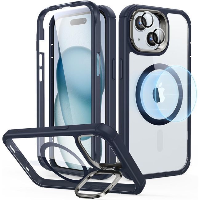Θήκη ESR Armor Tough with Stash Stand HaloLock Magsafe Clear Dark Blue iPhone 15 ΘΗΚΕΣ ESR Θήκη ESR Armor Tough with Stash Stand HaloLock Magsafe Clear Dark Blue iPhone 15