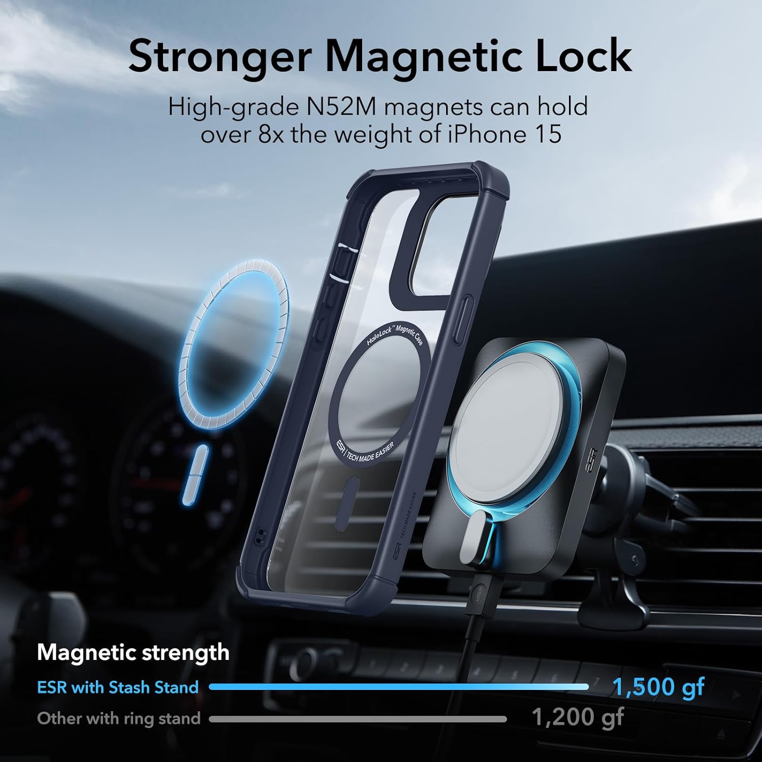 Θήκη ESR Armor Tough with Stash Stand HaloLock Magsafe Clear Dark Blue iPhone 15 ΘΗΚΕΣ ESR Θήκη ESR Armor Tough with Stash Stand HaloLock Magsafe Clear Dark Blue iPhone 15 - Image 5