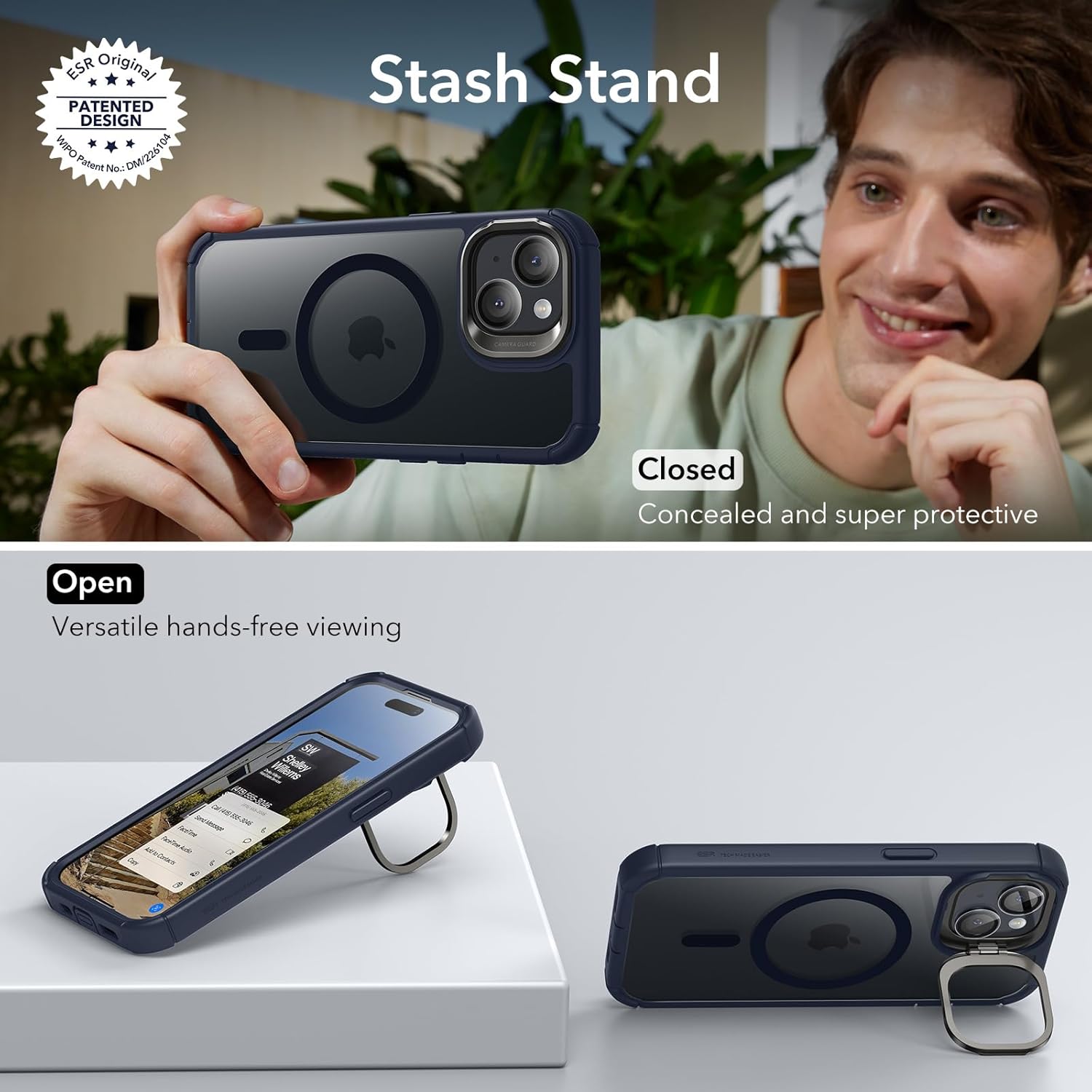 Θήκη ESR Armor Tough with Stash Stand HaloLock Magsafe Clear Dark Blue iPhone 15 ΘΗΚΕΣ ESR Θήκη ESR Armor Tough with Stash Stand HaloLock Magsafe Clear Dark Blue iPhone 15 - Image 4