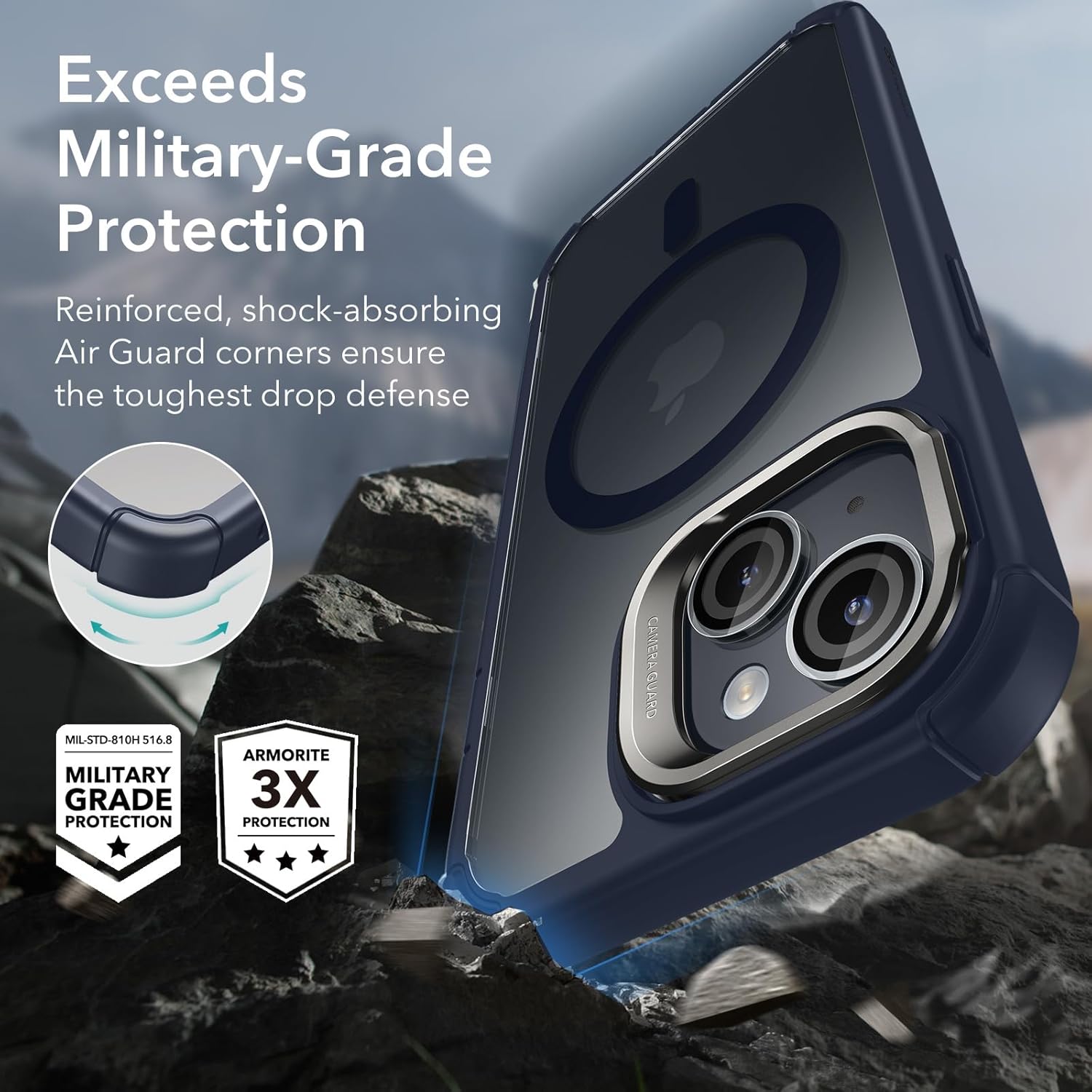 Θήκη ESR Armor Tough with Stash Stand HaloLock Magsafe Clear Dark Blue iPhone 15 ΘΗΚΕΣ ESR Θήκη ESR Armor Tough with Stash Stand HaloLock Magsafe Clear Dark Blue iPhone 15 - Image 3