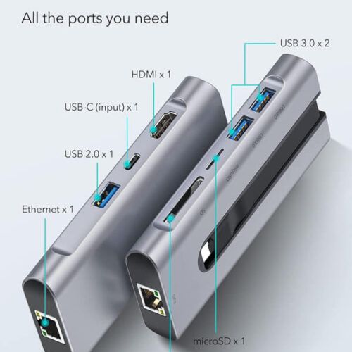 Alternative view of ESR 8-in-1 Portable Charging USB-C Hub Grey (6A0010102)