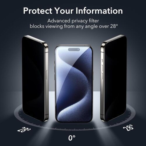 Alternative view of ESR Full Cover Privacy Tempered Glass iPhone 15 Pro Max (With Easy Installation Kit)