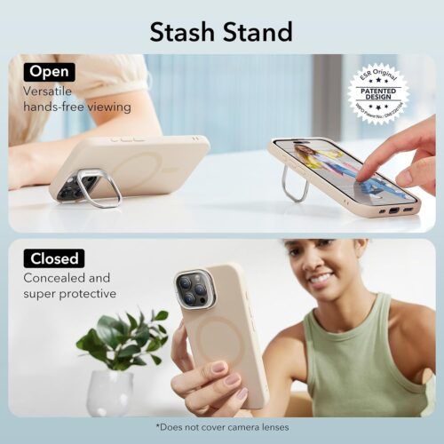 Alternative view of Θήκη ESR Cloud with Stash Stand HaloLock Magsafe Light Tan iPhone 15 Pro