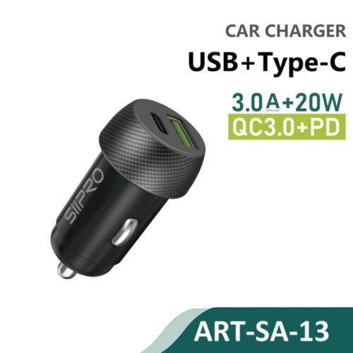 Siipro Car Charger 1x USB QC 1x USB Type-C 20W Black (SA-13)