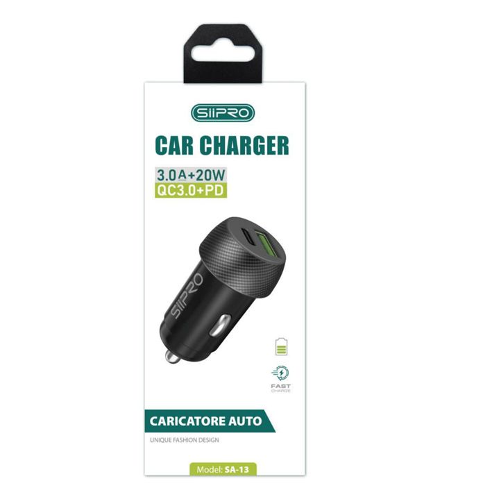 Siipro Car Charger 1x USB QC 1x USB Type-C 20W Black (SA-13) ΑΞΕΣΟΥΑΡ SIIPRO Siipro Car Charger 1x USB QC 1x USB Type-C 20W Black (SA-13) - Image 2