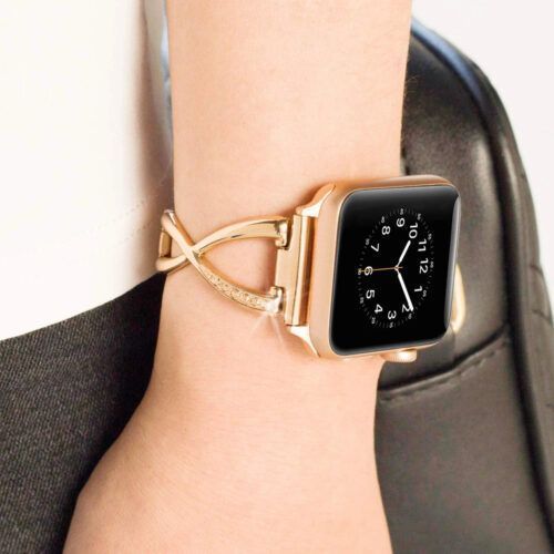 Alternative view of X-Line Metal Beads Bracelet Rose Gold Apple Watch 44/45/46/49mm
