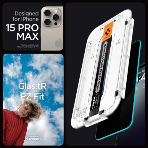 Alternative view of Spigen EZ Fit GLAS.tR Privacy Tempered Glass iPhone 15 Pro (2-Pack)