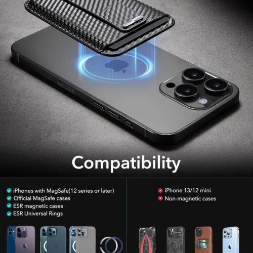 Alternative view of ESR HaloLock MagSafe Wallet Grip Finger Loop Carbon