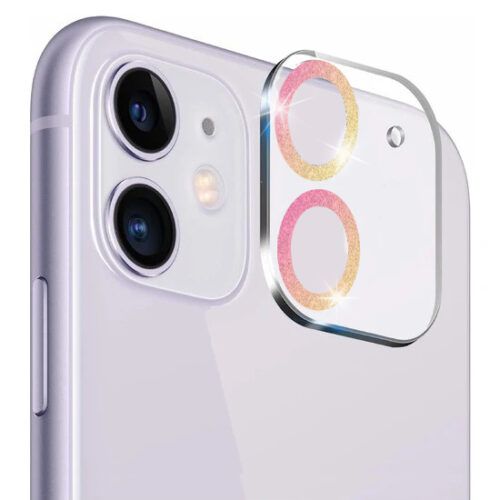 Glitter Full Cover 9H Camera Glass iPhone 11 Clear Pink Gold