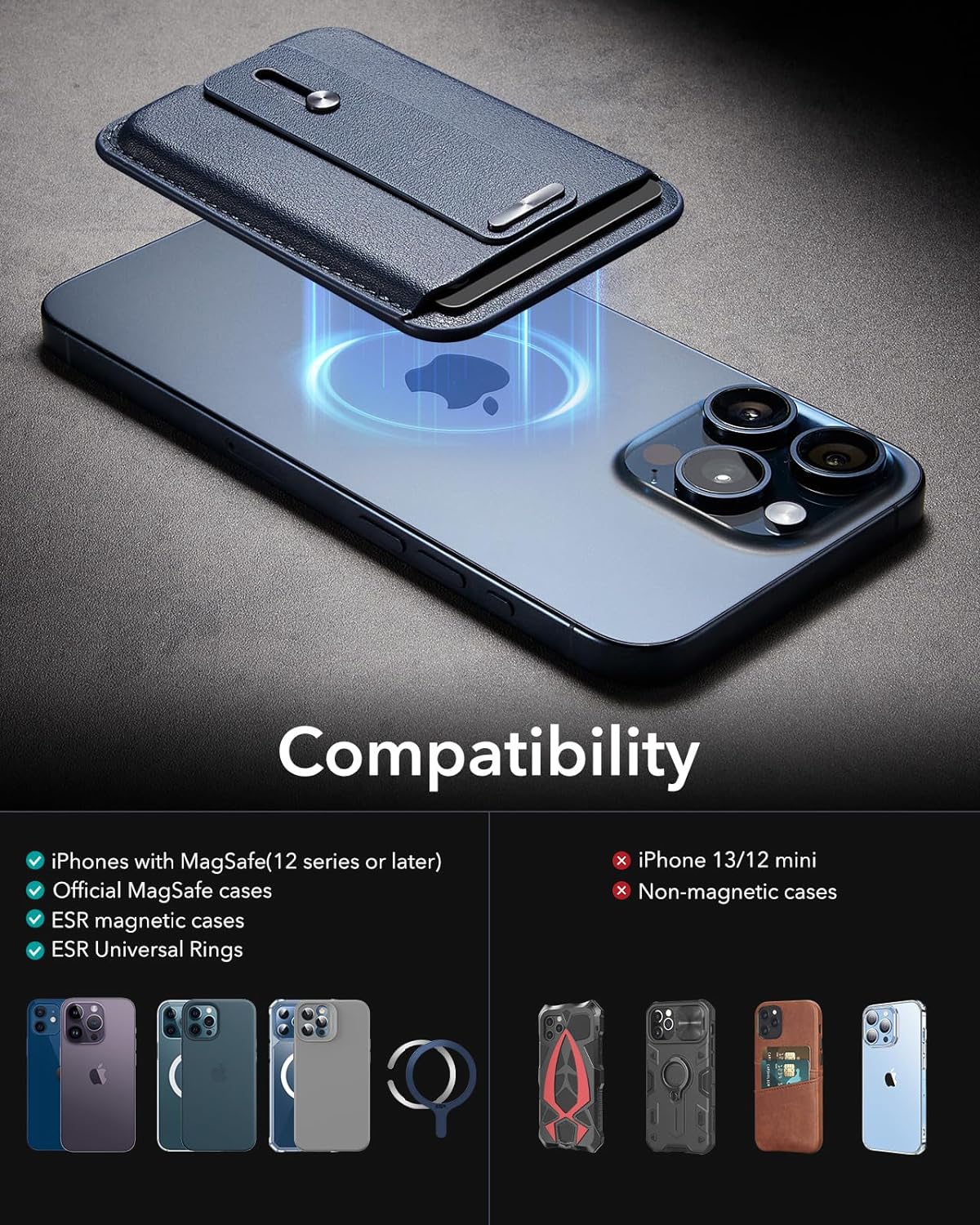 ESR HaloLock MagSafe Wallet Grip Finger Loop Blue Titanium MAGSAFE GADGETS ESR ESR HaloLock MagSafe Wallet Grip Finger Loop Blue Titanium - Image 2