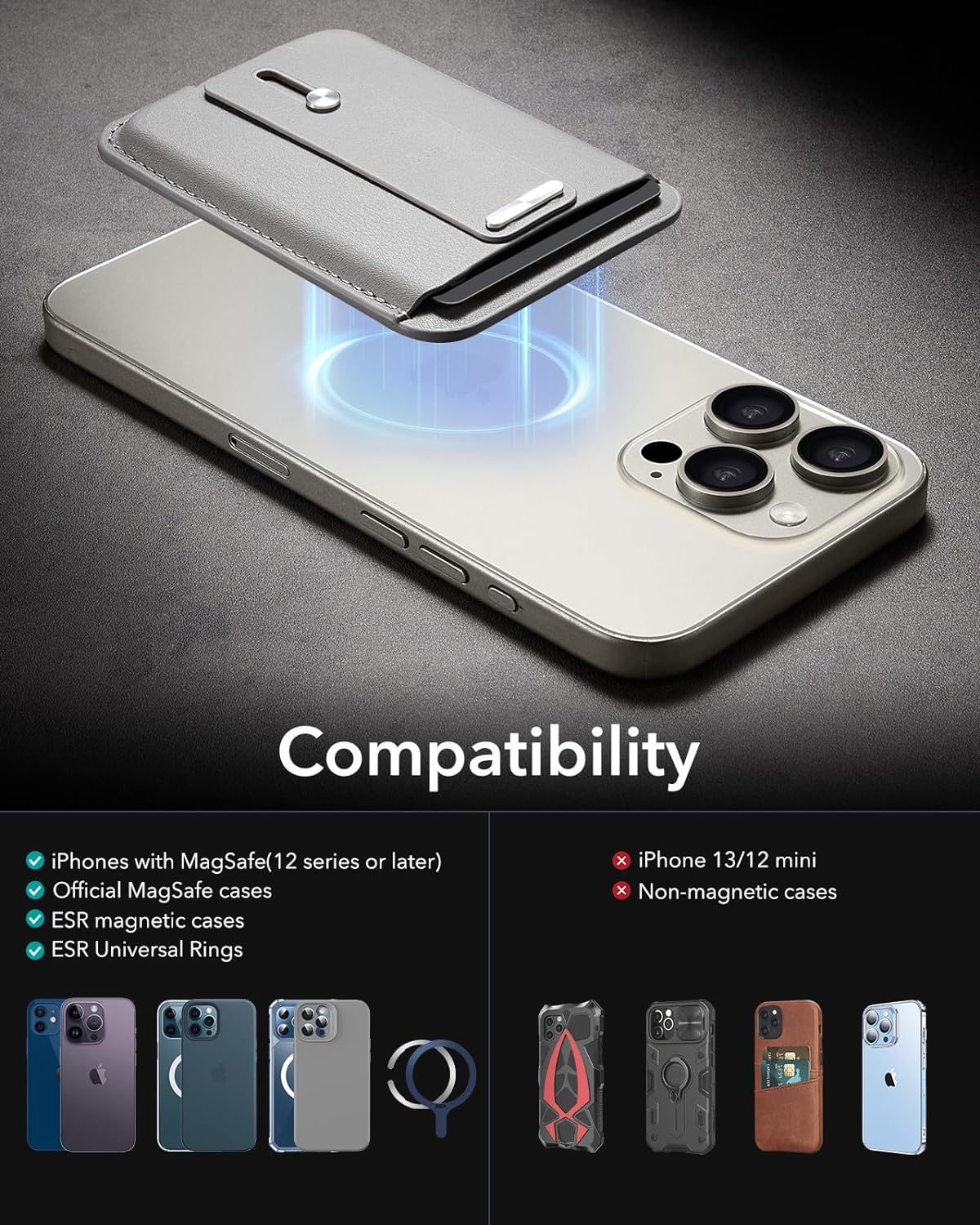 ESR HaloLock MagSafe Wallet Grip Finger Loop Grey Titanium MAGSAFE GADGETS ESR ESR HaloLock MagSafe Wallet Grip Finger Loop Grey Titanium - Image 9
