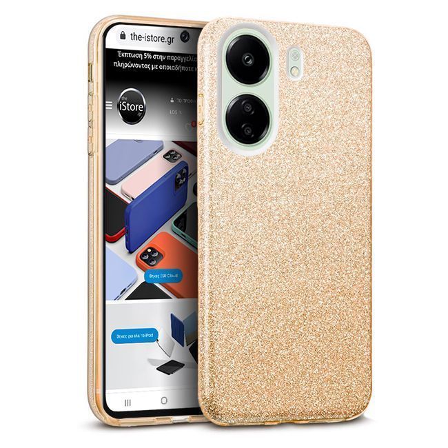 Θήκη Hybrid Strass Gold Xiaomi Redmi 13C 4G ΘΗΚΕΣ Orso Θήκη Hybrid Strass Gold Xiaomi Redmi 13C 4G