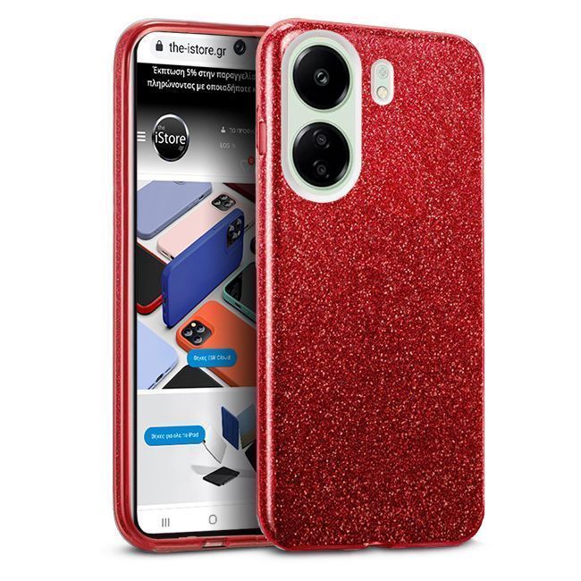 Θήκη Hybrid Strass Red Xiaomi Redmi 13C 4G ΘΗΚΕΣ Orso Θήκη Hybrid Strass Red Xiaomi Redmi 13C 4G