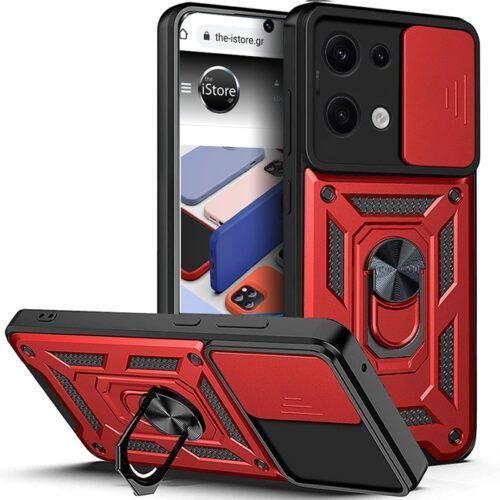 Θήκη Combo Kickstand Slide Camera Red Xiaomi Redmi Note 13 4G ΘΗΚΕΣ Orso Θήκη Combo Kickstand Slide Camera Red Xiaomi Redmi Note 13 4G