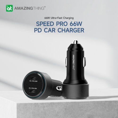 Alternative view of AmazingThing Car Charger 2x USB-C 33W Led Light Black (W451)