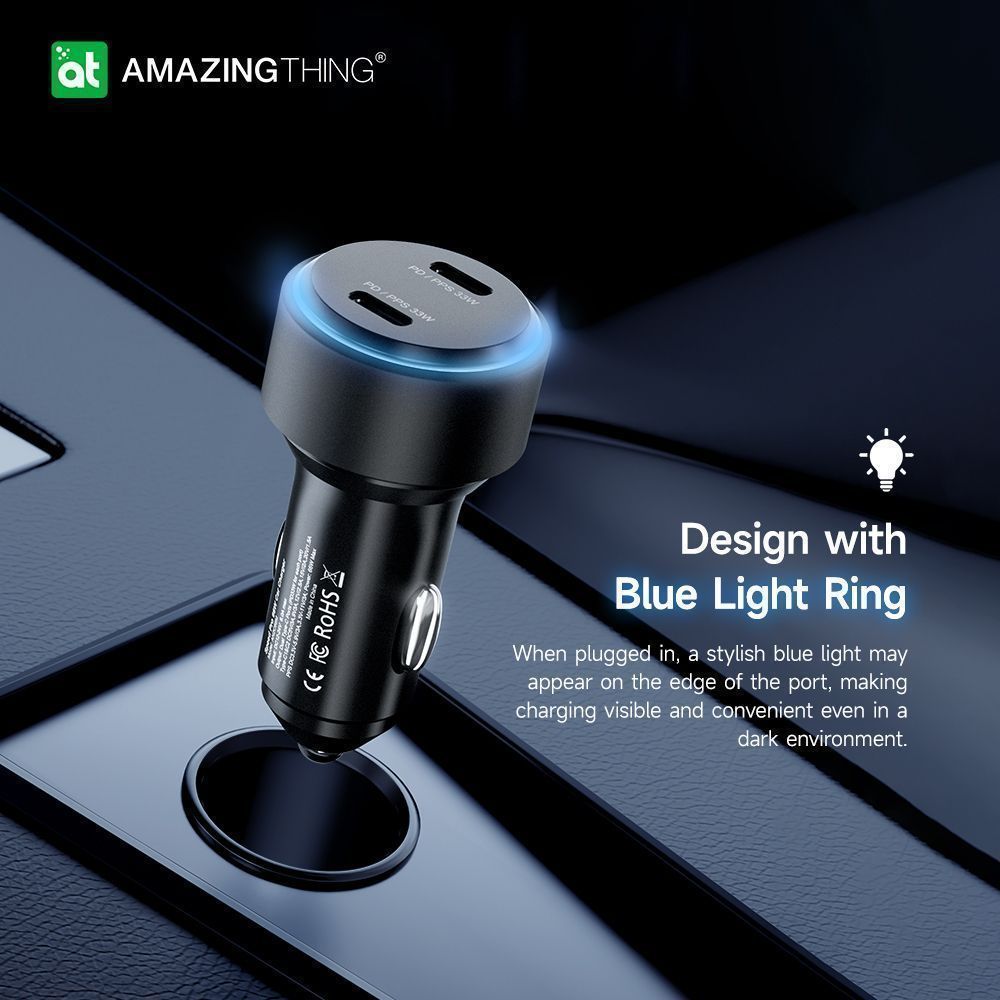 AmazingThing Car Charger 2x USB-C 33W Led Light Black (W451) ΑΞΕΣΟΥΑΡ AmazingThing AmazingThing Car Charger 2x USB-C 33W Led Light Black (W451) - Image 4