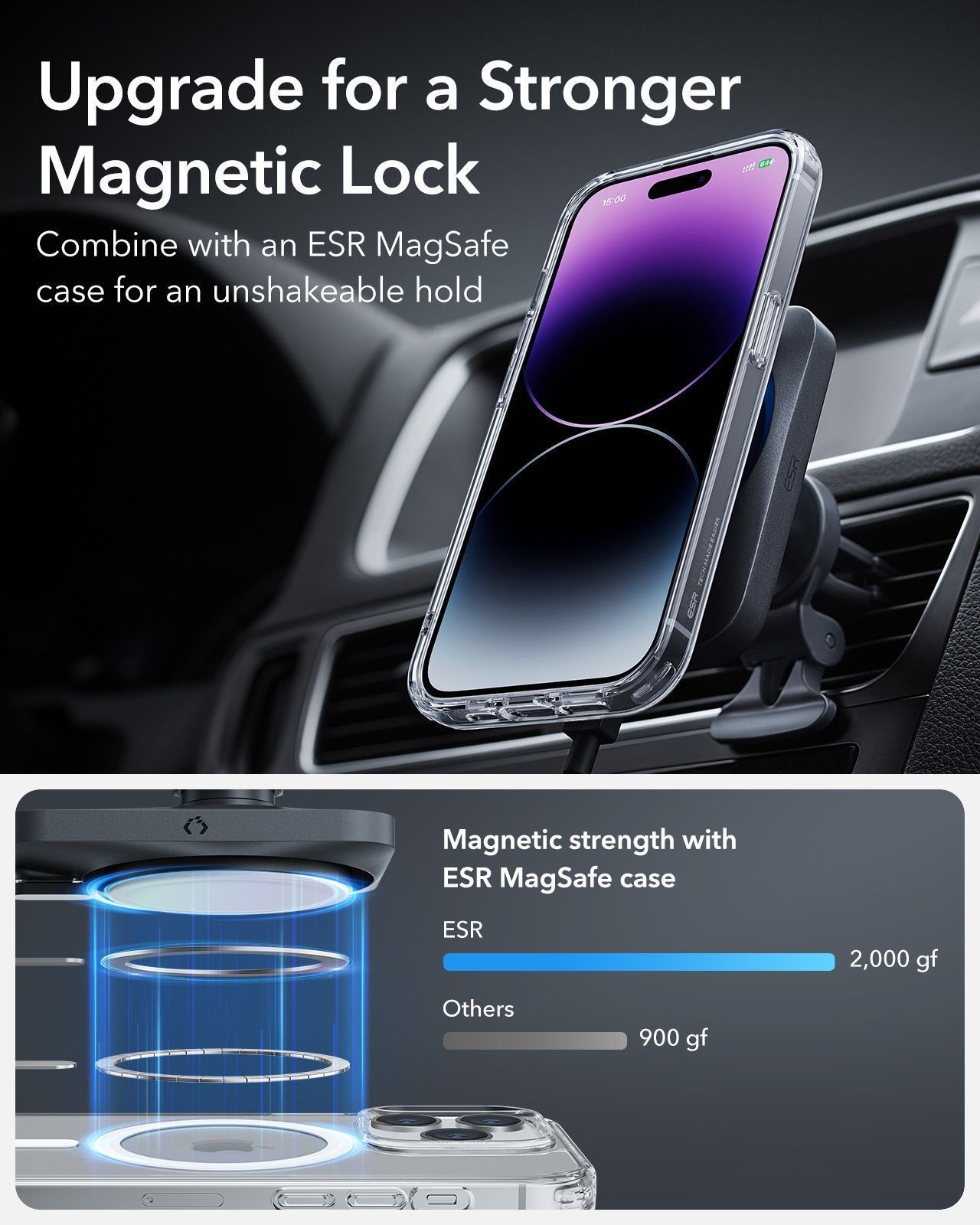 ESR Air Vent Car Charger Set 15W CryoBoost MagSafe Certified ΑΞΕΣΟΥΑΡ MAGSAFE ESR ESR Air Vent Car Charger Set 15W CryoBoost MagSafe Certified - Image 2