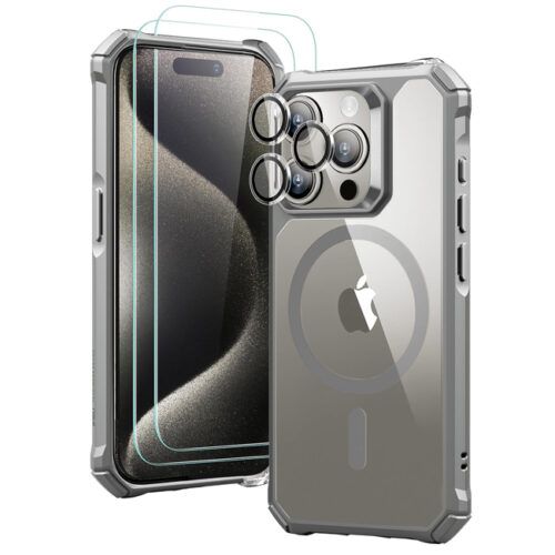 (2+1 Pack) Full Protection Set ESR Air Armor HaloLock MagSafe Grey iPhone 15 Pro ΘΗΚΕΣ ESR (2+1 Pack) Full Protection Set ESR Air Armor HaloLock MagSafe Grey iPhone 15 Pro
