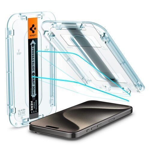 Spigen EZ Fit GLAS.tR Oleophobic Coated Tempered Glass iPhone 15 Pro (2-Pack)