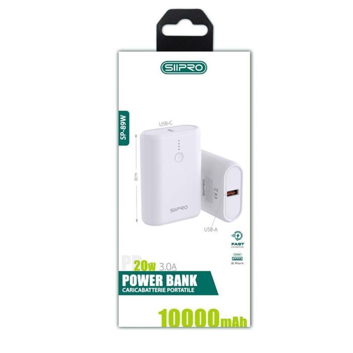 Siipro 1x PD USB-C 1x USB PowerBank 10000mAh White (SP-89W) POWER BANKS SIIPRO Siipro 1x PD USB-C 1x USB PowerBank 10000mAh White (SP-89W) - Image 2
