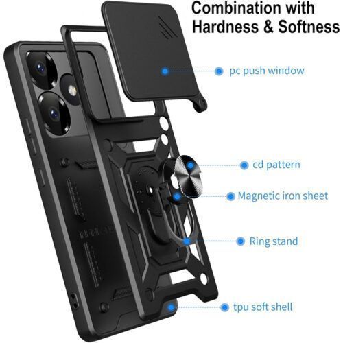 Alternative view of Θήκη Combo Kickstand Slide Camera Black Xiaomi Redmi Note 14 Pro+ 5G