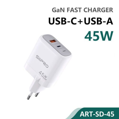 Siipro Wall Charger 1x USB 1x USB Type-C 45W White (SD-45)