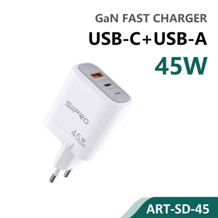 Siipro Wall Charger 1x USB 1x USB Type-C 45W White (SD-45) ΑΞΕΣΟΥΑΡ SIIPRO Siipro Wall Charger 1x USB 1x USB Type-C 45W White (SD-45)