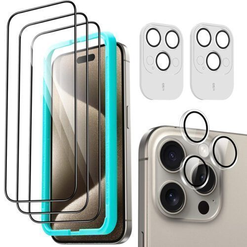 (3+2) ESR Premium Quality Full Cover Tempered Glass + Camera Lens Clear iPhone 15 Pro ΠΡΟΣΤΑΣΙΑ ΟΘΟΝΗΣ ESR (3+2) ESR Premium Quality Full Cover Tempered Glass + Camera Lens Clear iPhone 15 Pro