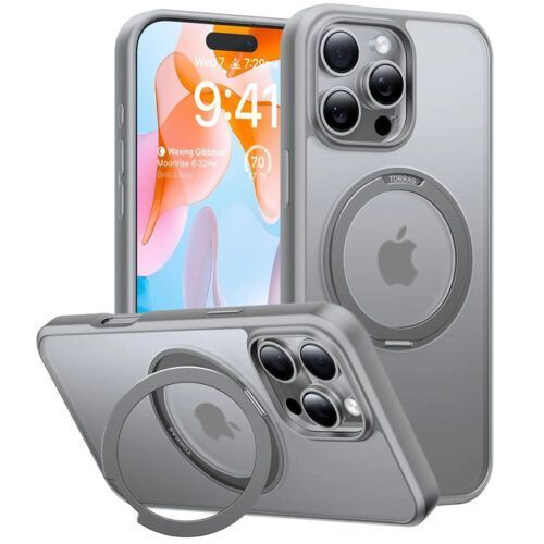 Θήκη Torras Ostand Pro MagSafe Kickstand Clear Grey iPhone 16 Pro Max ΘΗΚΕΣ TORRAS Θήκη Torras Ostand Pro MagSafe Kickstand Clear Grey iPhone 16 Pro Max
