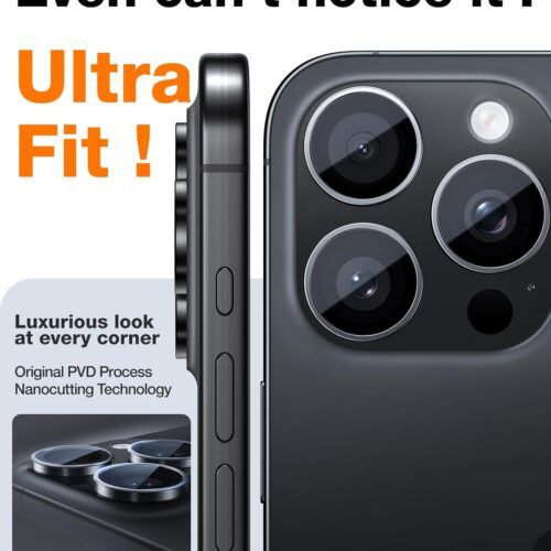 Alternative view of Torras LensGuard Aerospace Grade 9H Tempered Glass Black iPhone 16 Pro/16 Pro Max