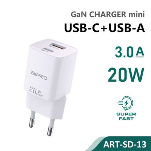 Siipro Wall Charger 1x USB 1x USB Type-C 20W GaN White (SD-13) ΑΞΕΣΟΥΑΡ SIIPRO Siipro Wall Charger 1x USB 1x USB Type-C 20W GaN White (SD-13)