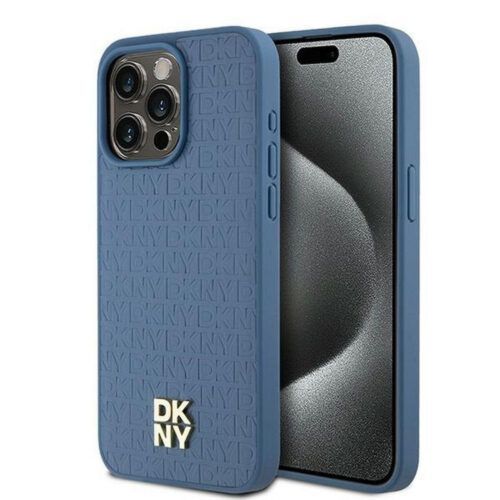 Θήκη DKNY Leather Monogram Metal Logo MagSafe Blue iPhone 15 Pro Max