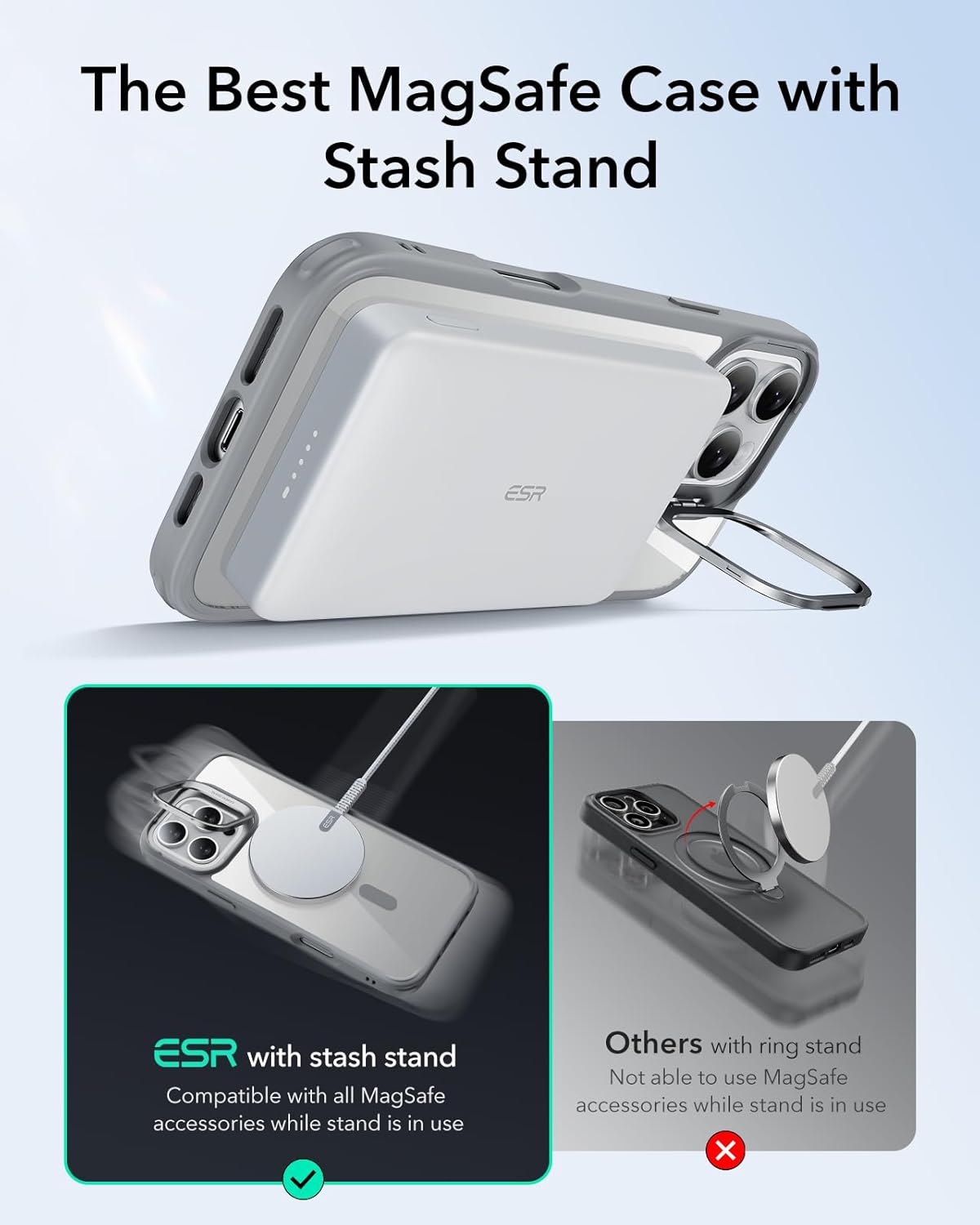 Θήκη ESR Classic Hybrid with Stash Stand HaloLock MagSafe Clear Grey iPhone 16 Pro ΘΗΚΕΣ ESR Θήκη ESR Classic Hybrid with Stash Stand HaloLock MagSafe Clear Grey iPhone 16 Pro - Image 3
