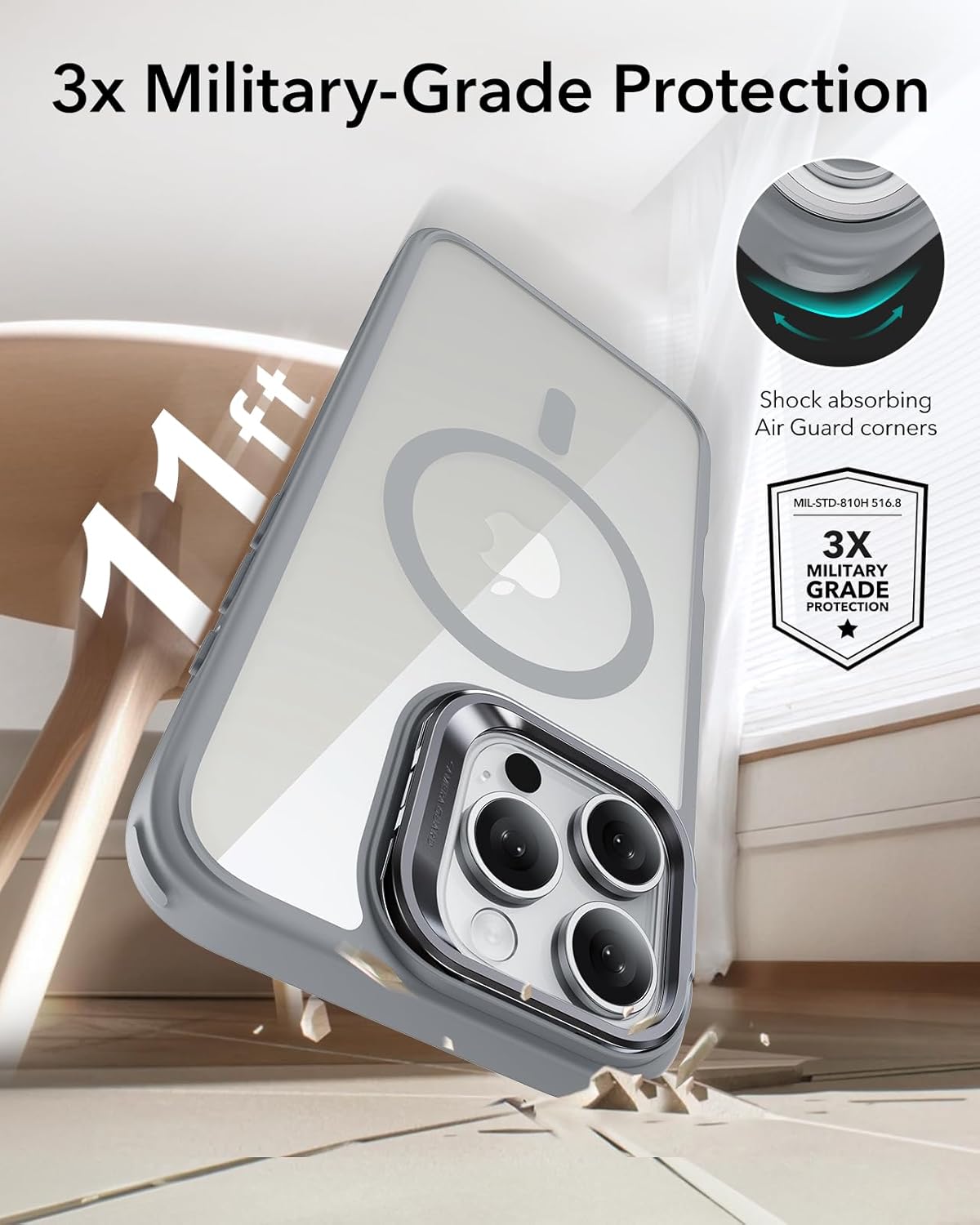 Θήκη ESR Classic Hybrid with Stash Stand HaloLock MagSafe Clear Grey iPhone 16 Pro ΘΗΚΕΣ ESR Θήκη ESR Classic Hybrid with Stash Stand HaloLock MagSafe Clear Grey iPhone 16 Pro - Image 4