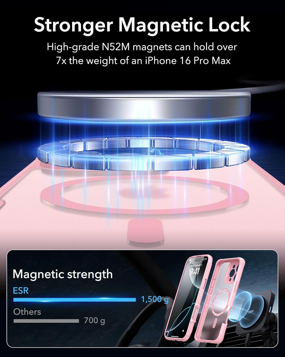Θήκη ESR Armor Tough HaloLock Magsafe Frosted Pink iPhone 16 Pro Max ΘΗΚΕΣ ESR Θήκη ESR Armor Tough HaloLock Magsafe Frosted Pink iPhone 16 Pro Max - Image 4