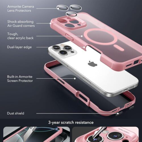 Alternative view of Θήκη ESR Armor Tough HaloLock Magsafe Frosted Pink iPhone 16 Pro Max