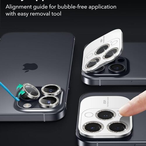 Alternative view of ESR Armorite Tempered Glass Camera Lens Rhinestone iPhone 16 Pro/16 Pro Max