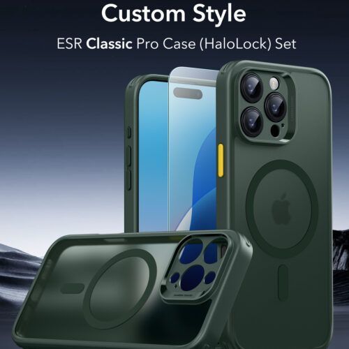 Alternative view of (2+1 Pack) Full Protection Pro Set ESR Classic HaloLock MagSafe Frosted Green iPhone 16 Pro