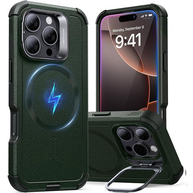 Θήκη ESR Cyber Tough with Stash Stand Magsafe Green iPhone 16 Pro Max ΘΗΚΕΣ ESR Θήκη ESR Cyber Tough with Stash Stand Magsafe Green iPhone 16 Pro Max