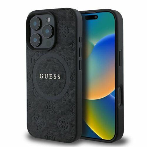 Θήκη Guess Saffiano Peony Classic Logo Magsafe Black iPhone 16 Pro