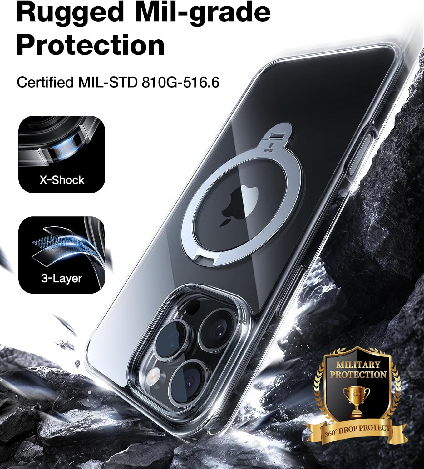 Θήκη Torras Ostand Spin MagSafe Kickstand Clear iPhone 16 Pro Max ΘΗΚΕΣ TORRAS Θήκη Torras Ostand Spin MagSafe Kickstand Clear iPhone 16 Pro Max - Image 5